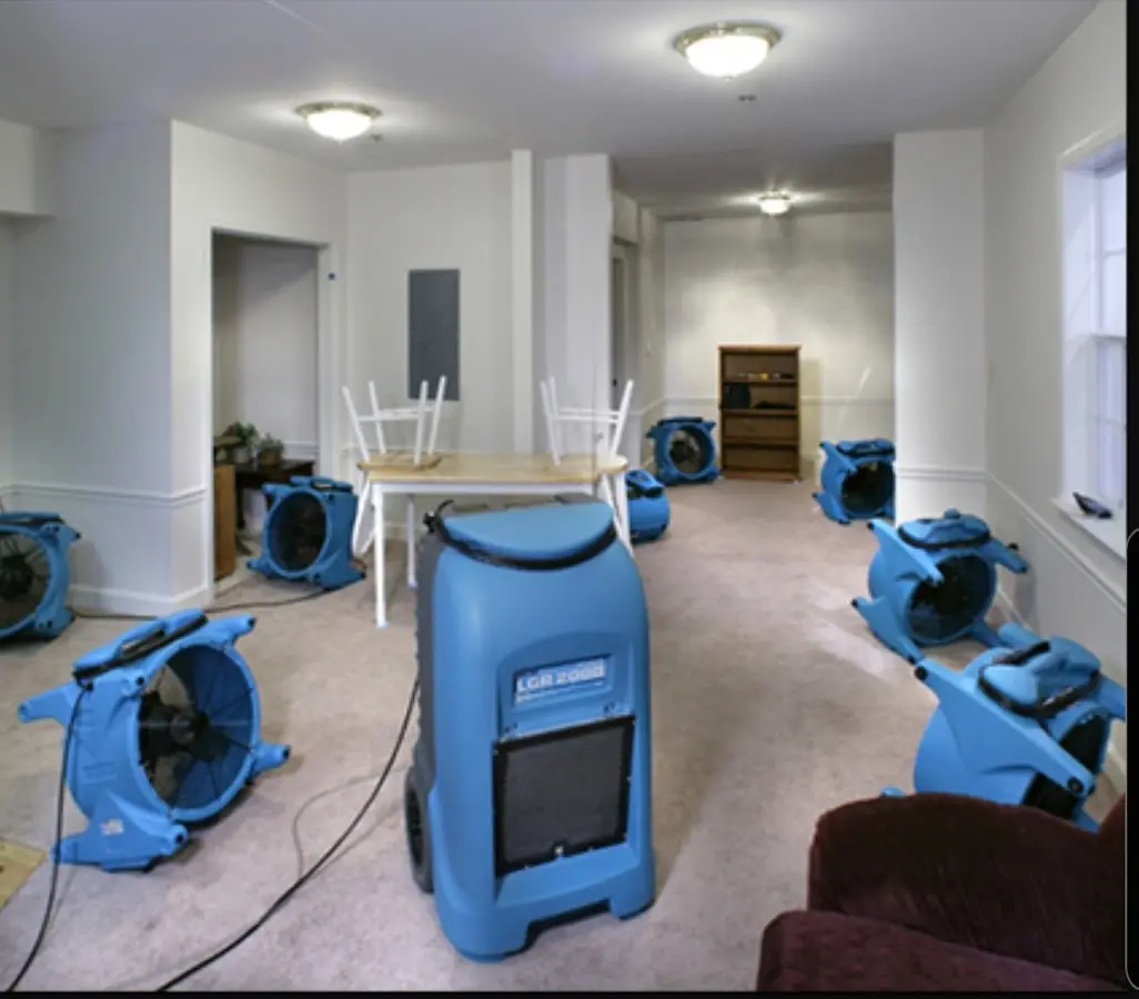 Air movers and dehumidifier setup for Water Extraction & Removal in Camp Hill