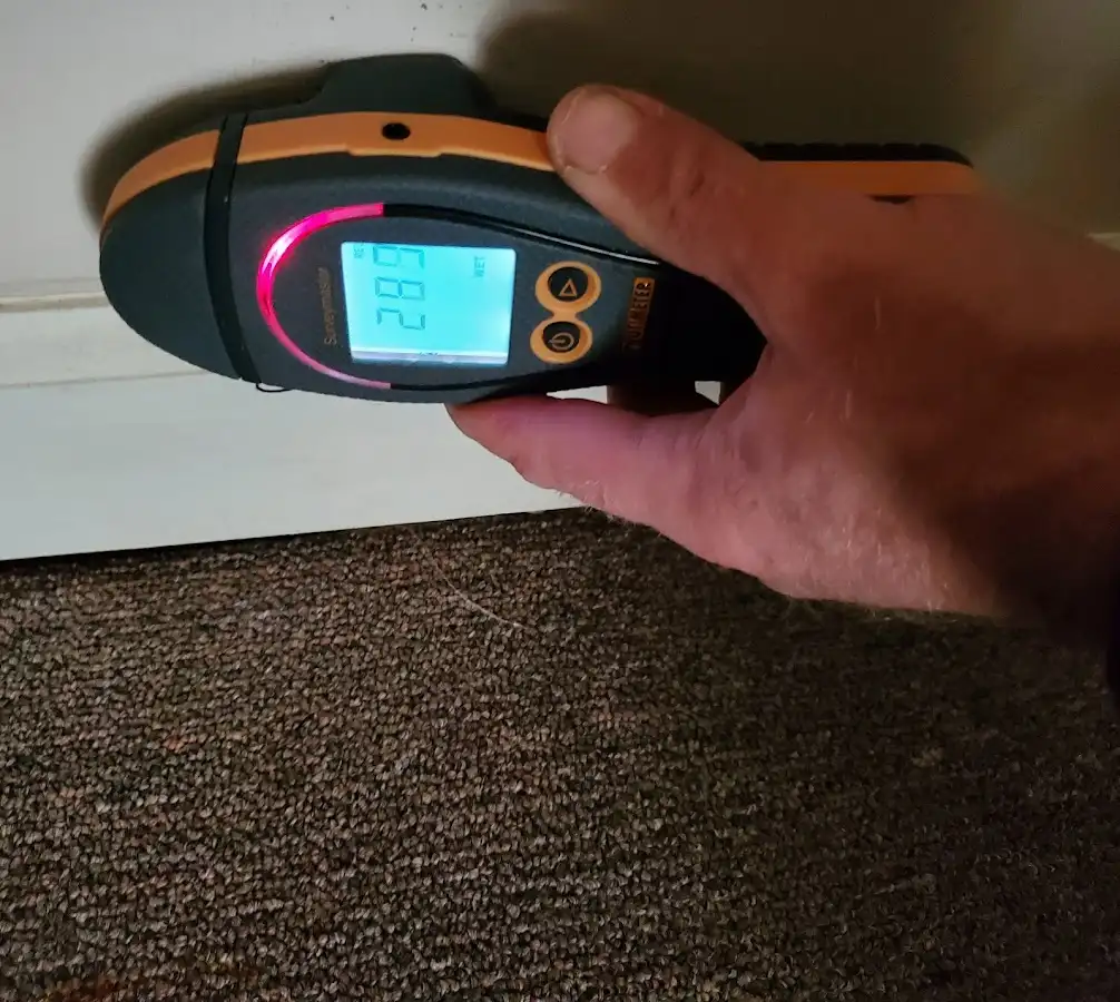 Moisture detection at baseboard during Burst Pipe Cleanup in Camp Hill